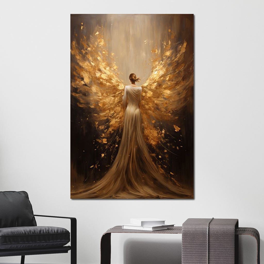 Imagine cu tablou canvas cu inger auriu, tiparita pe panza canvas
